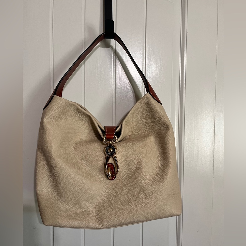 Dooney and Bourke Elegant Bone Leather Logo Lock Hobo Bag